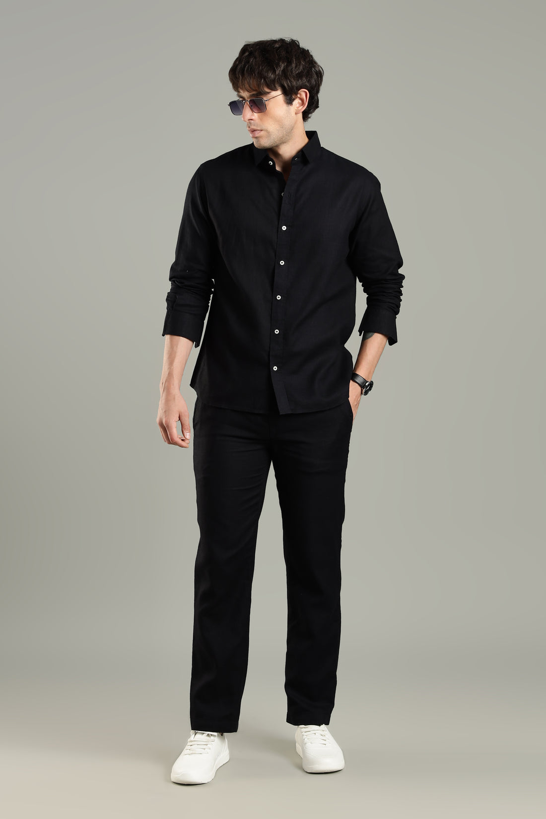 Prime Linen Top & Bottom Set Black