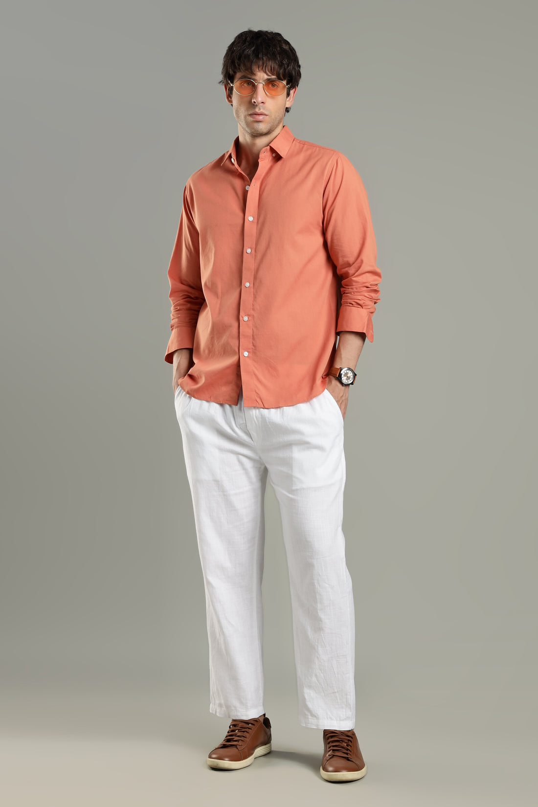 Prime Linen Top & Bottom Set Dusty & White