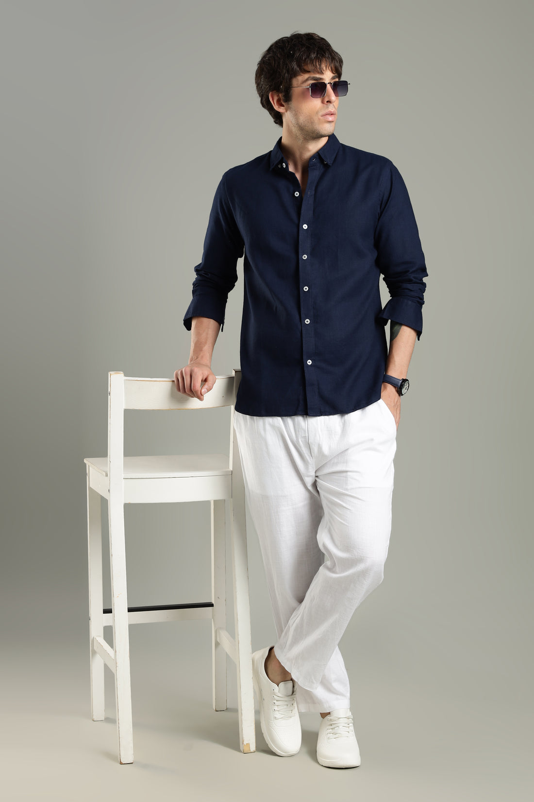 Prime Linen Top & Bottom Set Blue & White