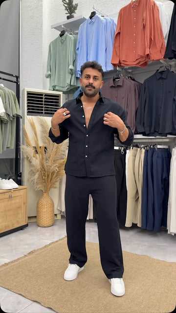 Linen Top & Bottom Set Black - Special Edition