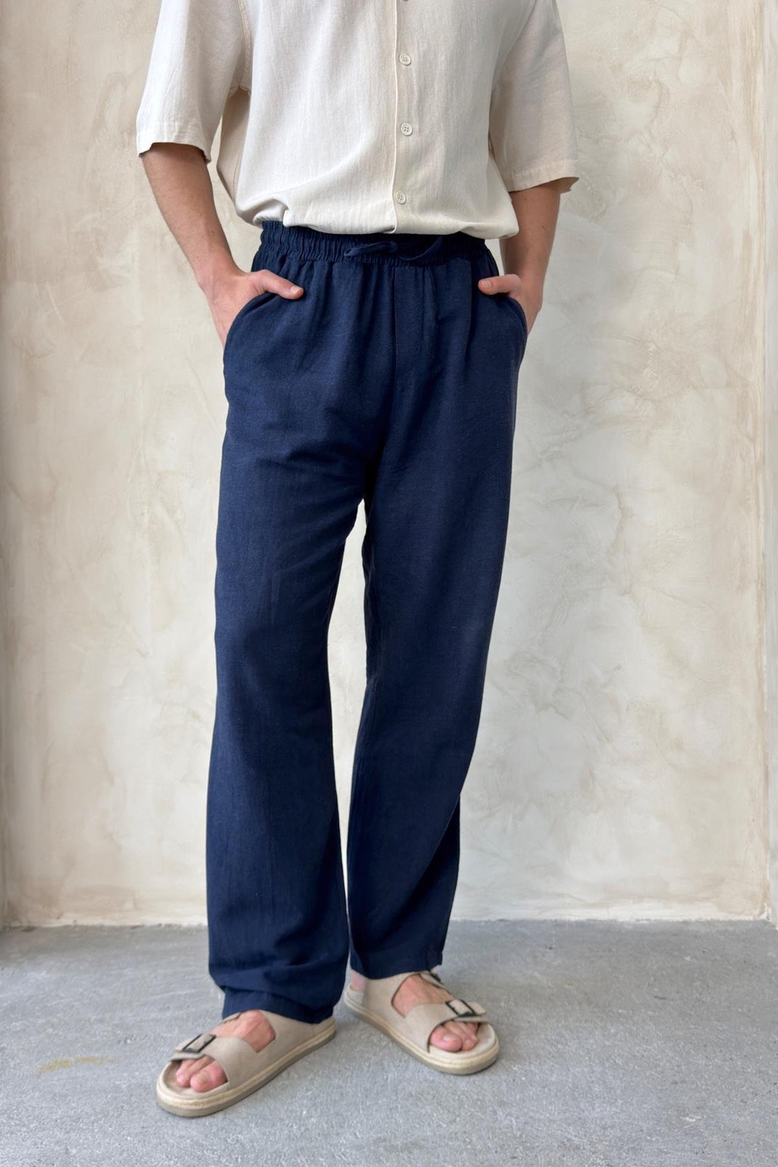 Linen Straight-Leg Trousers Blue