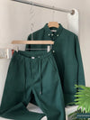 The Linen Essential Linen Top & Bottom Pair Green