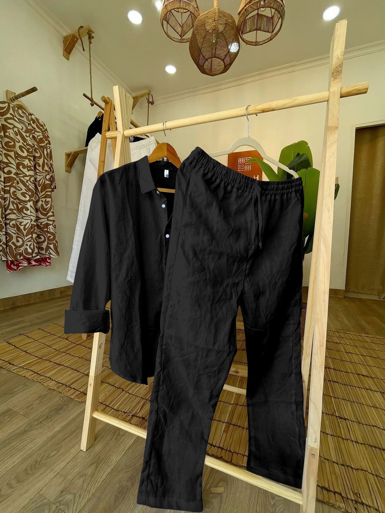 Black Cotton Linen Co-Ords Set
