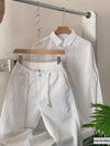 The Linen Essential Linen Top & Bottom Pair White